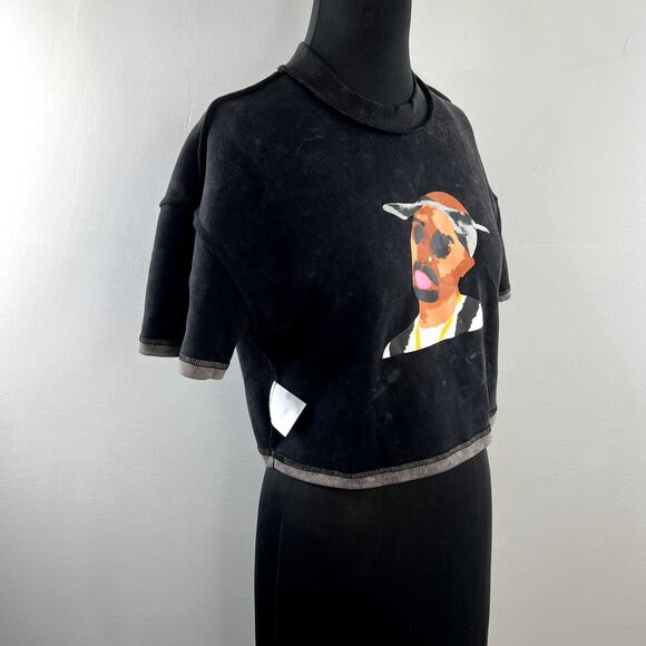 By Dwight O'neal J. Gray Tupac Reverse Red Crop Top Crew Neck Tee Size Large L - Picture 9 of 11